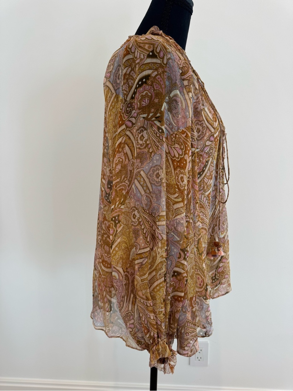 NWOT Zimmermann AU 1/ US Small Paisley Lace-Up Ruffle Blouse in Gold and blues - Picture 9 of 15